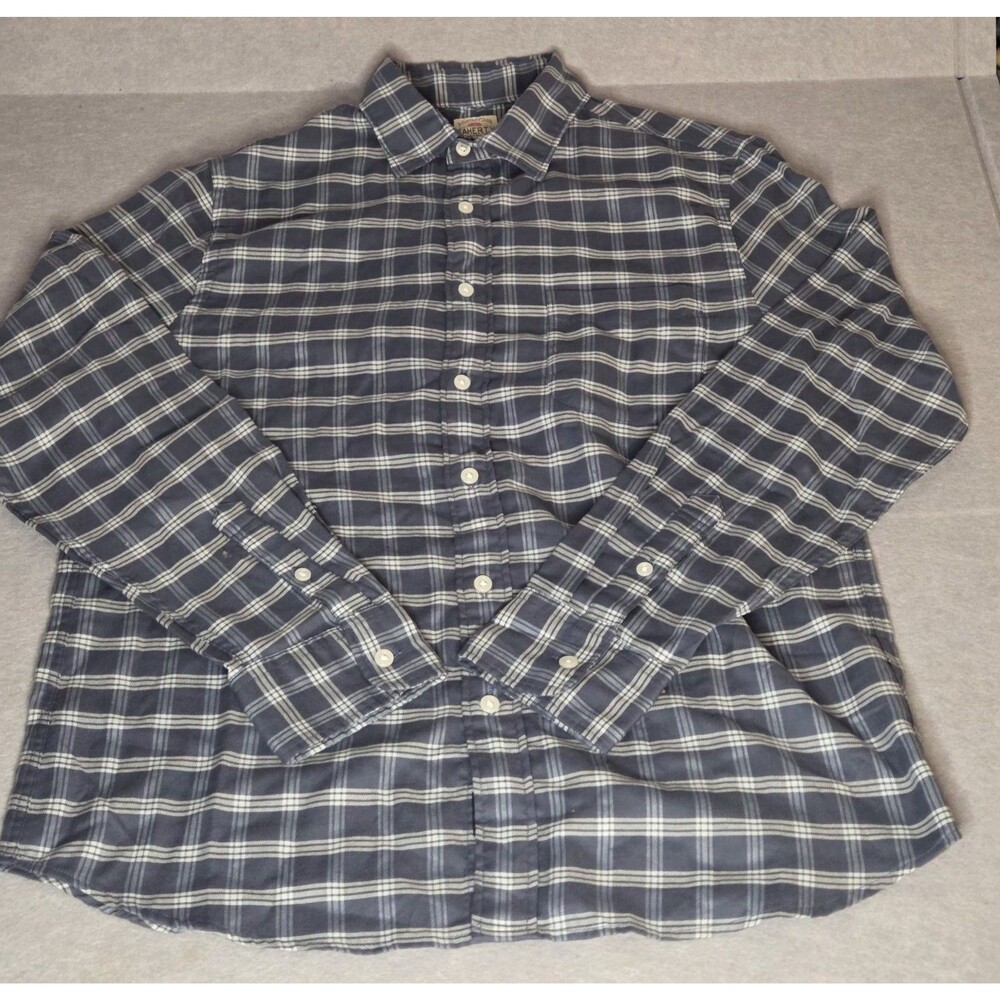 FAHERTY Timberline Brushed Twill Shirt Navy Plaid Long Sleeve Men's Medium NWOT